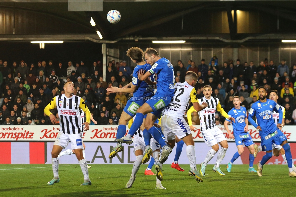 LASK - Sturm Graz
Oesterreichische Fussball Bundesliga, 16. Runde,  LASK - SK Sturm Graz, Raiffeisen Arena Pasching, 13.11.2022. 

Foto zeigt Jon Gorenc-Stankovic (Sturm) und David Affengruber (Sturm)
