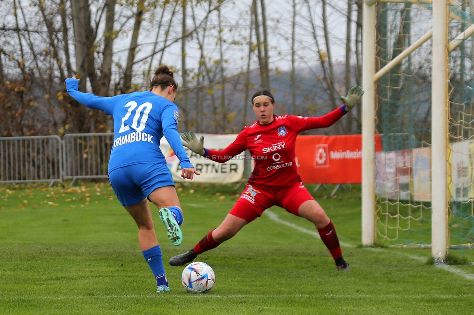 Suedburgenland - Sturm Damen
OEFB Frauen Cup, FC Suedburgenland  - SK Sturm Graz Damen, FussballArena Mischendorf, 19.11.2022. 

Foto zeigt Laura Krumboeck (Sturm Damen)
