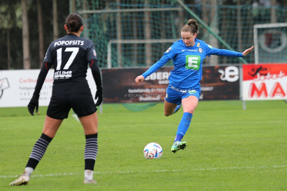 Suedburgenland - Sturm Damen
OEFB Frauen Cup, FC Suedburgenland  - SK Sturm Graz Damen, FussballArena Mischendorf, 19.11.2022. 

Foto zeigt Merle Kirschstein (Sturm Damen)
