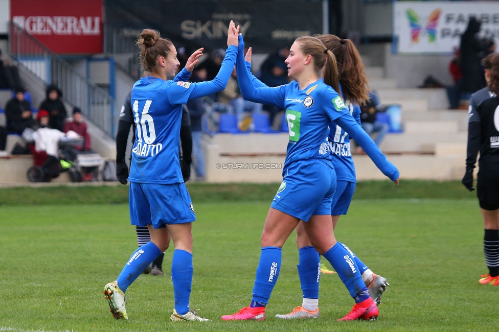 Suedburgenland - Sturm Damen
OEFB Frauen Cup, FC Suedburgenland  - SK Sturm Graz Damen, FussballArena Mischendorf, 19.11.2022. 

Foto zeigt Michela Croatto (Sturm Damen) und Anna Maria Wirnsberger (Sturm Damen)
