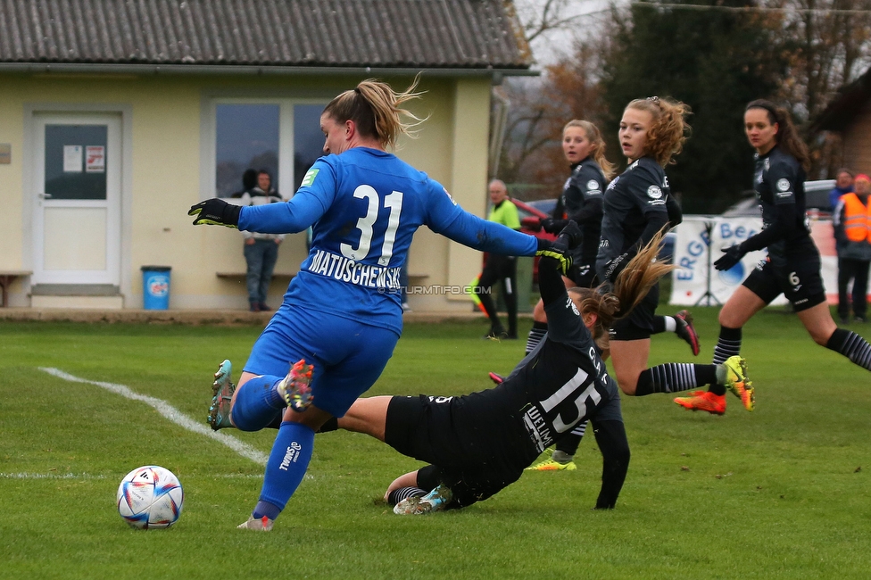 Suedburgenland - Sturm Damen
OEFB Frauen Cup, FC Suedburgenland  - SK Sturm Graz Damen, FussballArena Mischendorf, 19.11.2022. 

Foto zeigt Julia Matuschewski (Sturm Damen)
