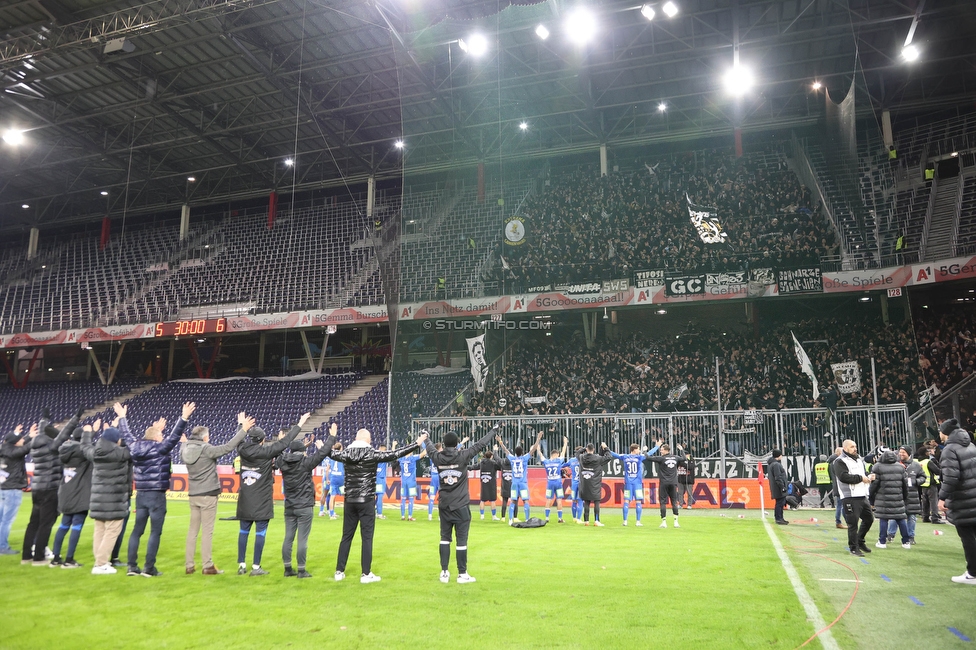 Salzburg - Sturm Graz
OEFB Cup, Viertelfinale, FC RB Salzburg - SK Sturm Graz, Stadion Wals Siezenheim, 03.02.2023. 

Foto zeigt die Mannschaft von Sturm und Fans von Sturm
