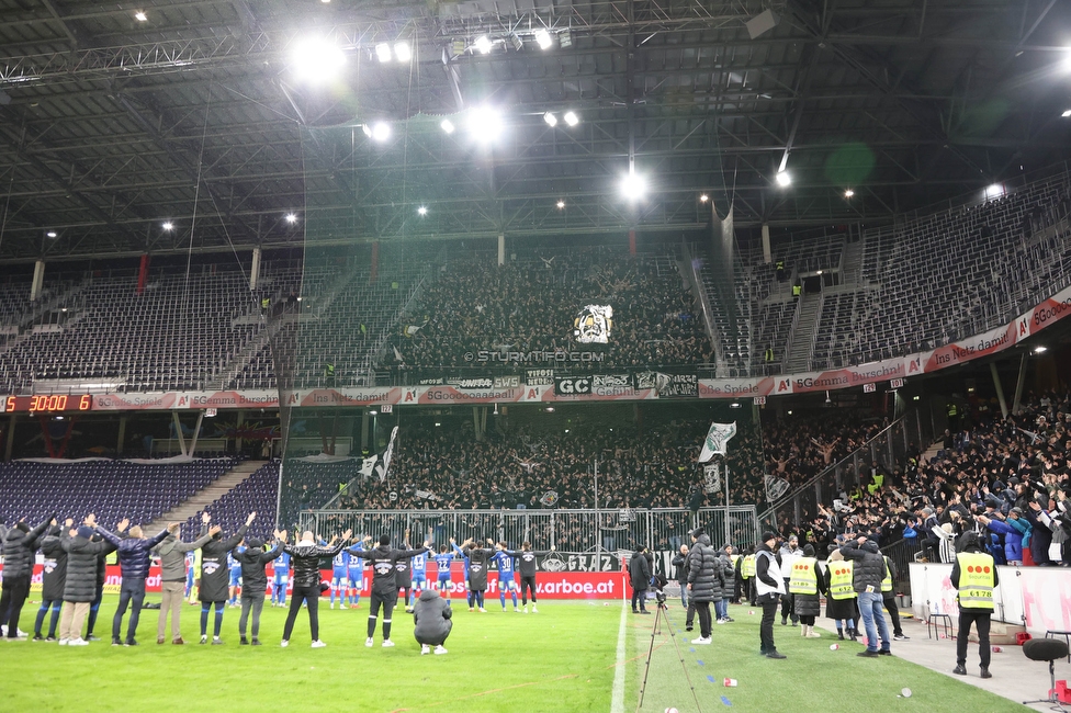 Salzburg - Sturm Graz
OEFB Cup, Viertelfinale, FC RB Salzburg - SK Sturm Graz, Stadion Wals Siezenheim, 03.02.2023. 

Foto zeigt die Mannschaft von Sturm und Fans von Sturm
