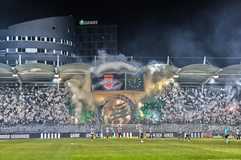 Sturm Graz - Rapid Wien
Oesterreichische Fussball Bundesliga, 17. Runde, SK Sturm Graz - SK Rapid Wien, Stadion Liebenau Graz, 10.02.2023. 

Foto zeigt Fans von Sturm mit einer Choreografie
