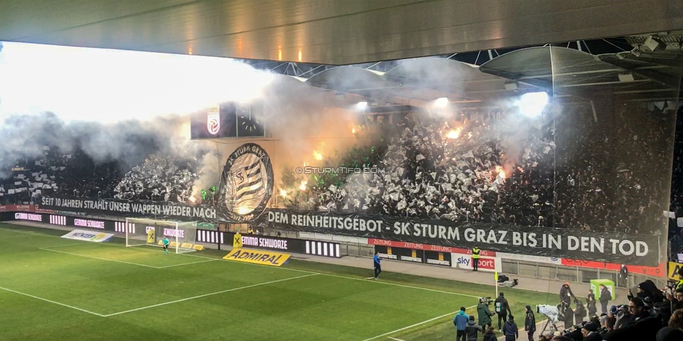 Sturm Graz - Rapid Wien
Oesterreichische Fussball Bundesliga, 17. Runde, SK Sturm Graz - SK Rapid Wien, Stadion Liebenau Graz, 10.02.2023. 

Foto zeigt Fans von Sturm mit einer Choreografie
Schlüsselwörter: pyrotechnik