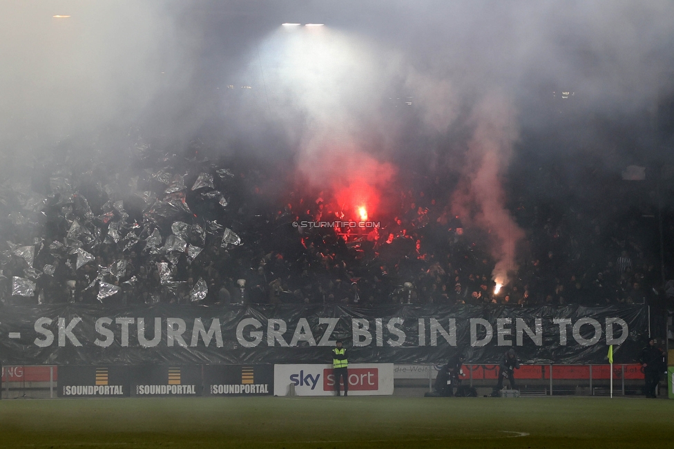 Sturm Graz - Rapid Wien
Oesterreichische Fussball Bundesliga, 17. Runde, SK Sturm Graz - SK Rapid Wien, Stadion Liebenau Graz, 10.02.2023. 

Foto zeigt Fans von Sturm mit einer Choreografie
