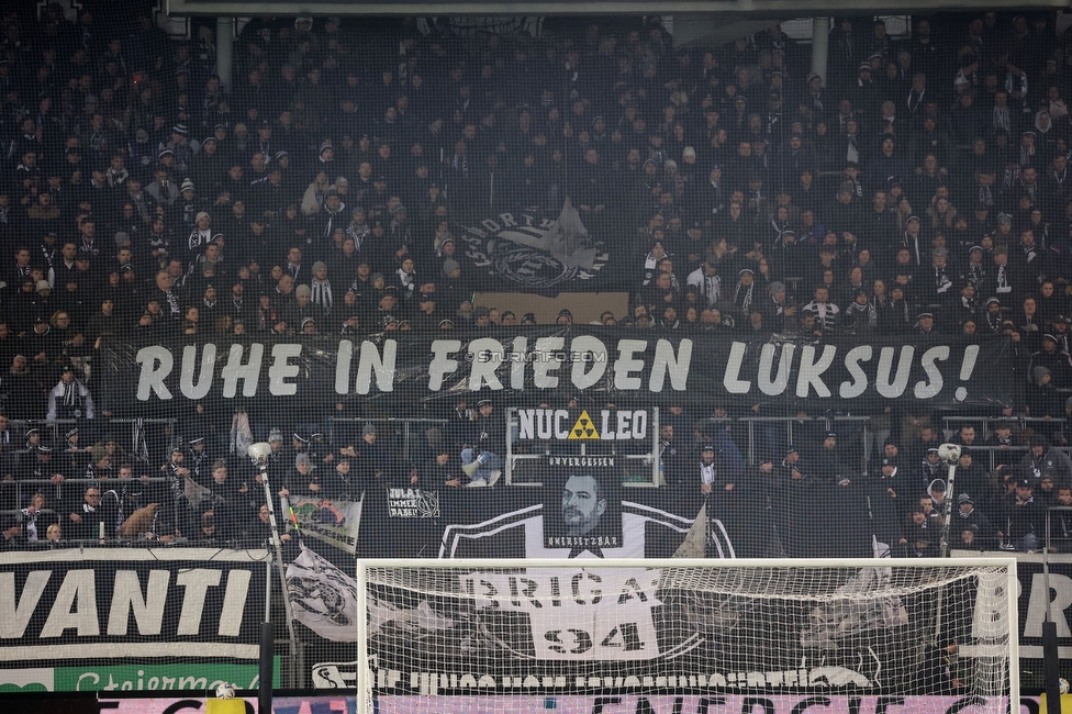 Sturm Graz - Rapid Wien
Oesterreichische Fussball Bundesliga, 17. Runde, SK Sturm Graz - SK Rapid Wien, Stadion Liebenau Graz, 10.02.2023. 

Foto zeigt Fans von Sturm mit einem Spruchband
