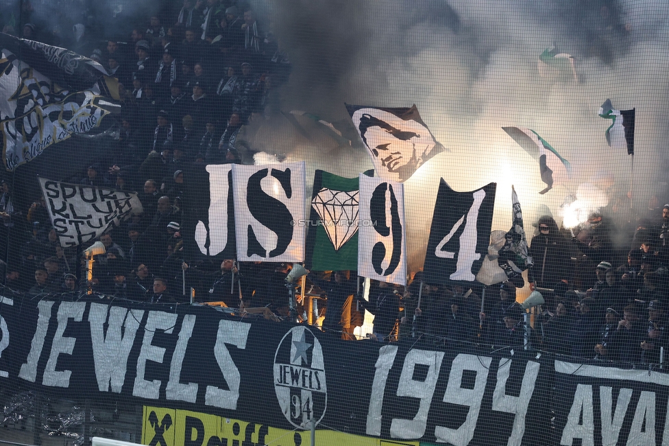 Sturm Graz - Rapid Wien
Oesterreichische Fussball Bundesliga, 17. Runde, SK Sturm Graz - SK Rapid Wien, Stadion Liebenau Graz, 10.02.2023. 

Foto zeigt Fans von Sturm
Schlüsselwörter: jewels pyrotechnik