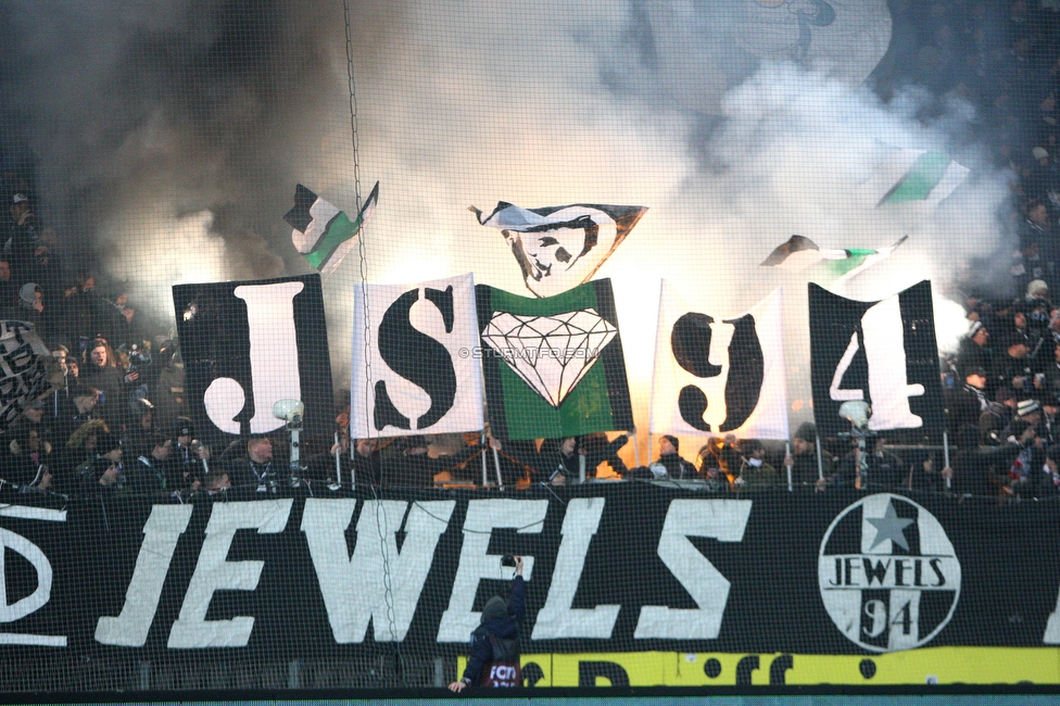 Sturm Graz - Rapid Wien
Oesterreichische Fussball Bundesliga, 17. Runde, SK Sturm Graz - SK Rapid Wien, Stadion Liebenau Graz, 10.02.2023. 

Foto zeigt Fans von Sturm mit einer Choreografie
