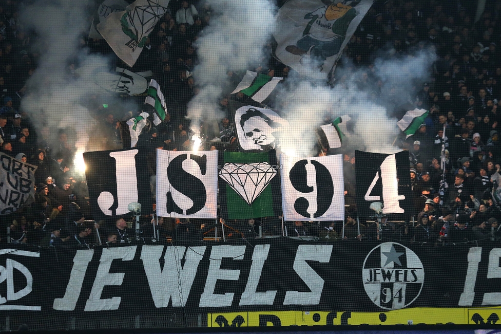 Sturm Graz - Rapid Wien
Oesterreichische Fussball Bundesliga, 17. Runde, SK Sturm Graz - SK Rapid Wien, Stadion Liebenau Graz, 10.02.2023. 

Foto zeigt Fans von Sturm mit einem Spruchband
