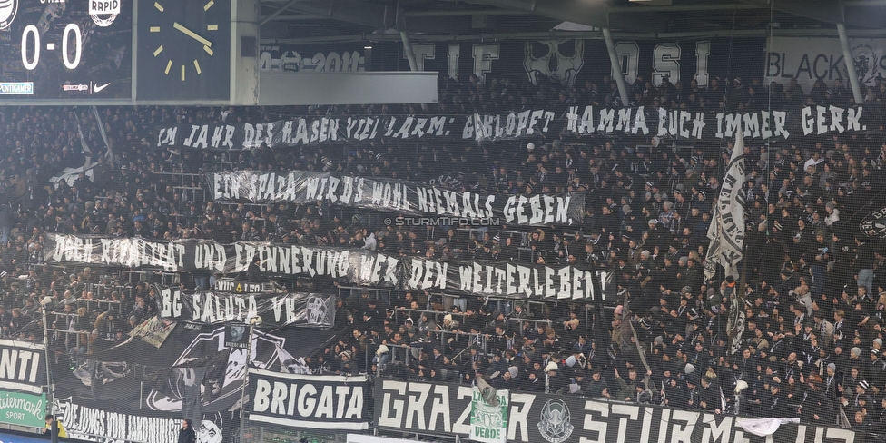 Sturm Graz - Rapid Wien
Oesterreichische Fussball Bundesliga, 17. Runde, SK Sturm Graz - SK Rapid Wien, Stadion Liebenau Graz, 10.02.2023. 

Foto zeigt Fans von Sturm mit einem Spruchband
Schlüsselwörter: brigata innsbruck