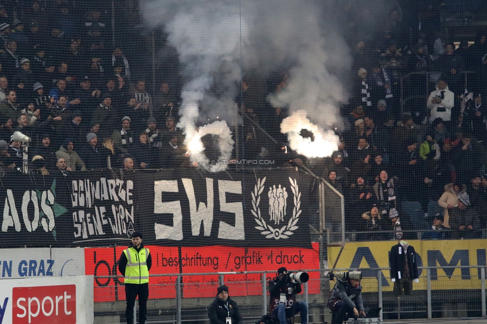 Sturm Graz - Rapid Wien
Oesterreichische Fussball Bundesliga, 17. Runde, SK Sturm Graz - SK Rapid Wien, Stadion Liebenau Graz, 10.02.2023. 

Foto zeigt Fans von Sturm
