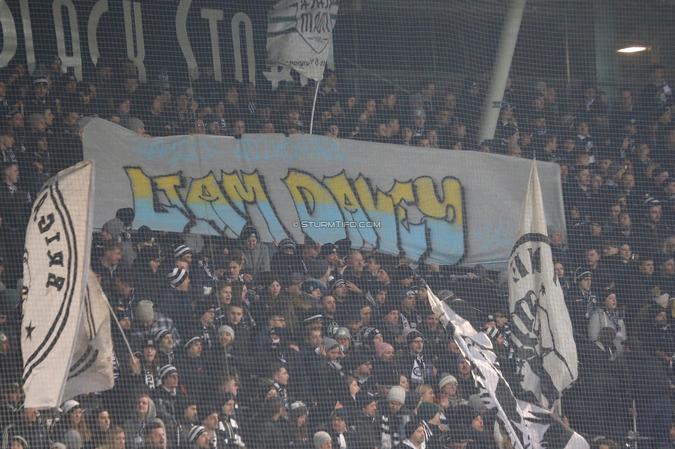 Sturm Graz - Rapid Wien
Oesterreichische Fussball Bundesliga, 17. Runde, SK Sturm Graz - SK Rapid Wien, Stadion Liebenau Graz, 10.02.2023. 

Foto zeigt Fans von Sturm mit einem Spruchband
