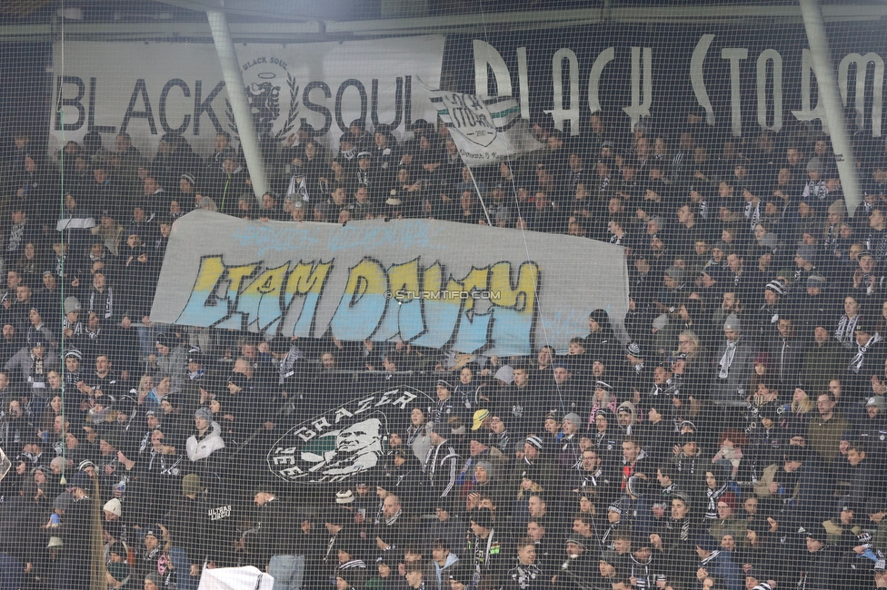 Sturm Graz - Rapid Wien
Oesterreichische Fussball Bundesliga, 17. Runde, SK Sturm Graz - SK Rapid Wien, Stadion Liebenau Graz, 10.02.2023. 

Foto zeigt Fans von Sturm mit einem Spruchband
Schlüsselwörter: blackstorm baby