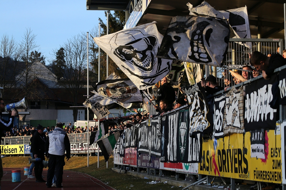 Hartberg - Sturm Graz
Oesterreichische Fussball Bundesliga, 18. Runde, TSV Hartberg - SK Sturm Graz, TSV Stadion Hartberg , 18.02.2023. 

Foto zeigt Fans von Sturm
