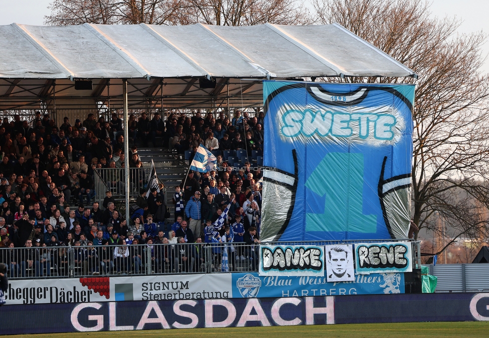 Hartberg - Sturm Graz
Oesterreichische Fussball Bundesliga, 18. Runde, TSV Hartberg - SK Sturm Graz, TSV Stadion Hartberg , 18.02.2023. 

Foto zeigt Fans von Hartberg mit einer Choreografie
