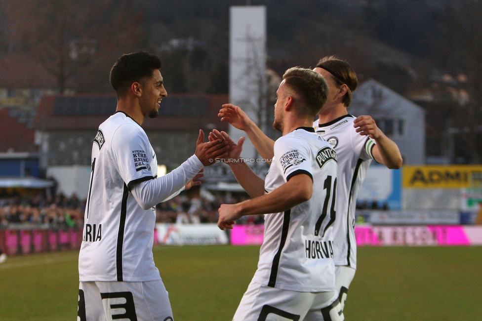 Hartberg - Sturm Graz
Oesterreichische Fussball Bundesliga, 18. Runde, TSV Hartberg - SK Sturm Graz, TSV Stadion Hartberg , 18.02.2023. 

Foto zeigt Manprit Sarkaria (Sturm) und Tomi Horvat (Sturm)
