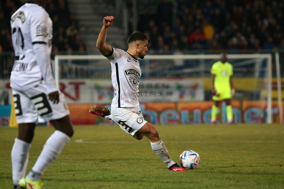 Hartberg - Sturm Graz
Oesterreichische Fussball Bundesliga, 18. Runde, TSV Hartberg - SK Sturm Graz, TSV Stadion Hartberg , 18.02.2023. 

Foto zeigt Jusuf Gazibegovic (Sturm)
