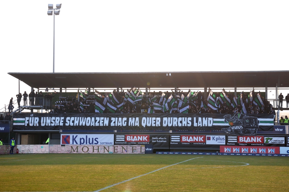 Lustenau - Sturm Graz
Oesterreichische Fussball Bundesliga, 20. Runde, SC Austria Lustenau - SK Sturm Graz, Reichshofstadion Lustenau, 04.03.2023. 

Foto zeigt Fans von Sturm mit einer Choreografie
