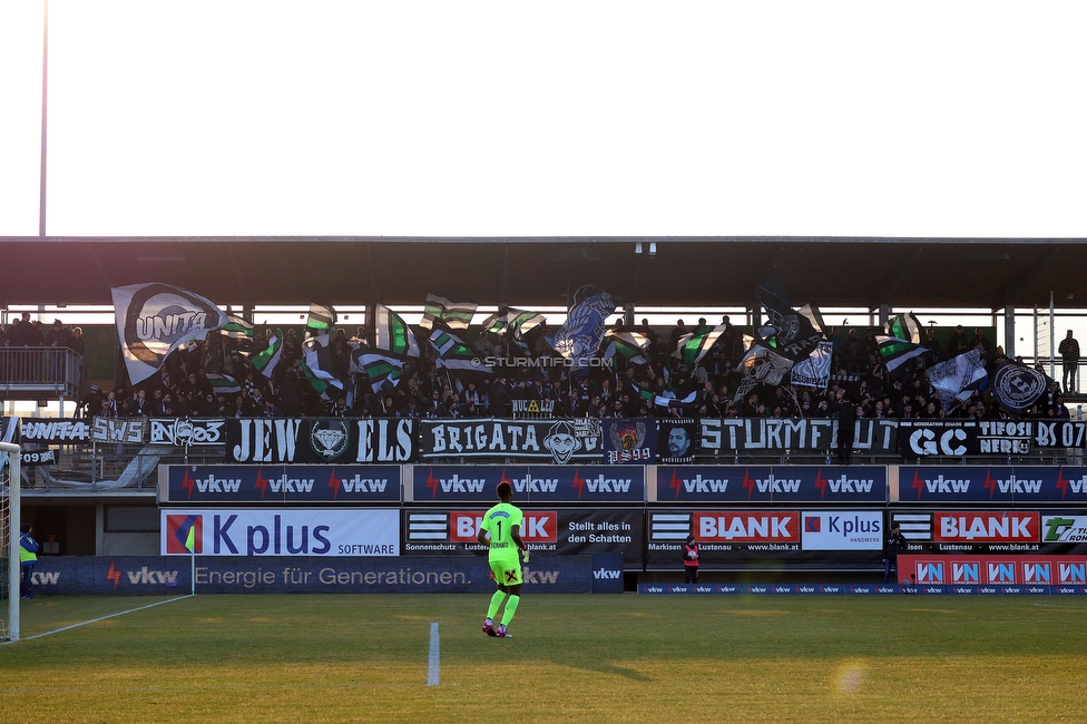 Lustenau - Sturm Graz
Oesterreichische Fussball Bundesliga, 20. Runde, SC Austria Lustenau - SK Sturm Graz, Reichshofstadion Lustenau, 04.03.2023. 

Foto zeigt Fans von Sturm
