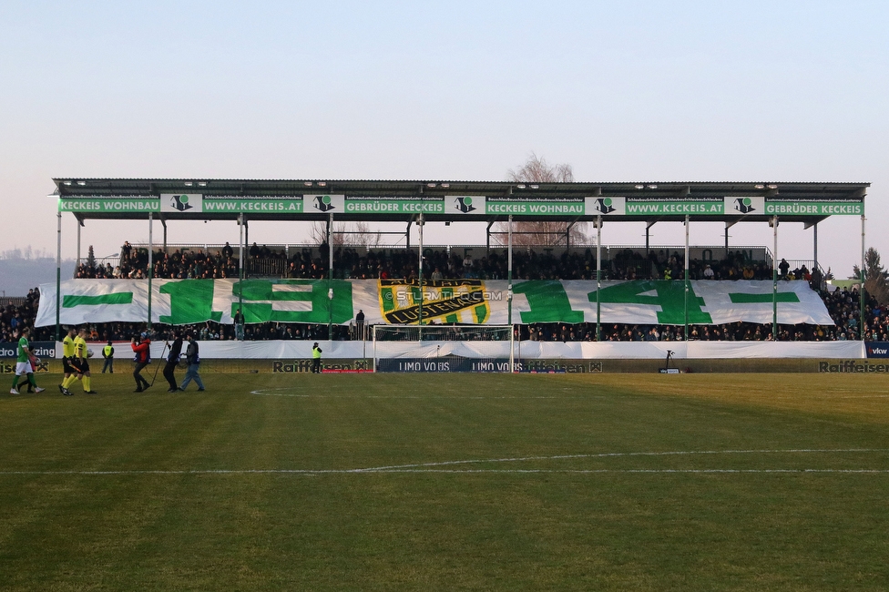 Lustenau - Sturm Graz
Oesterreichische Fussball Bundesliga, 20. Runde, SC Austria Lustenau - SK Sturm Graz, Reichshofstadion Lustenau, 04.03.2023. 

Foto zeigt Fans von Lustenau mit einer Choreografie
