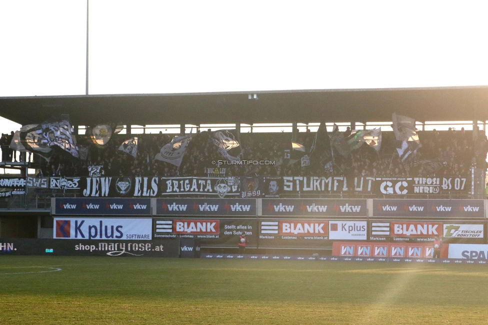 Lustenau - Sturm Graz
Oesterreichische Fussball Bundesliga, 20. Runde, SC Austria Lustenau - SK Sturm Graz, Reichshofstadion Lustenau, 04.03.2023. 

Foto zeigt Fans von Sturm
