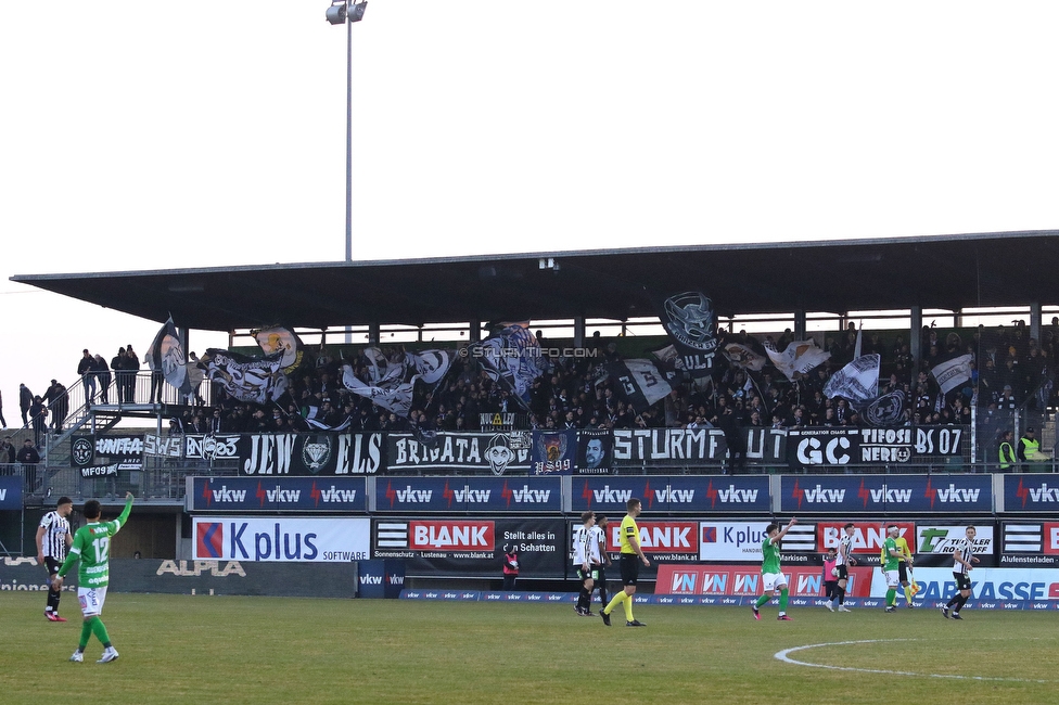 Lustenau - Sturm Graz
Oesterreichische Fussball Bundesliga, 20. Runde, SC Austria Lustenau - SK Sturm Graz, Reichshofstadion Lustenau, 04.03.2023. 

Foto zeigt Fans von Sturm
