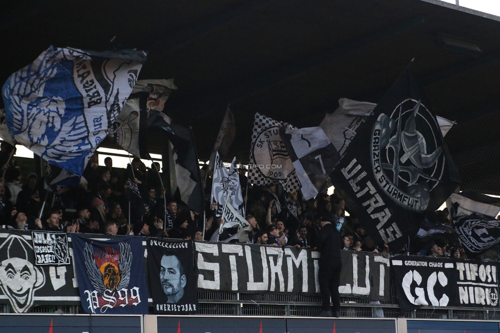 Lustenau - Sturm Graz
Oesterreichische Fussball Bundesliga, 20. Runde, SC Austria Lustenau - SK Sturm Graz, Reichshofstadion Lustenau, 04.03.2023. 

Foto zeigt Fans von Sturm
Schlüsselwörter: sturmflut