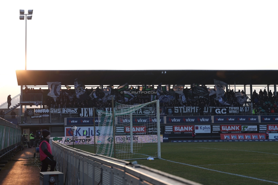 Lustenau - Sturm Graz
Oesterreichische Fussball Bundesliga, 20. Runde, SC Austria Lustenau - SK Sturm Graz, Reichshofstadion Lustenau, 04.03.2023. 

Foto zeigt Fans von Sturm
