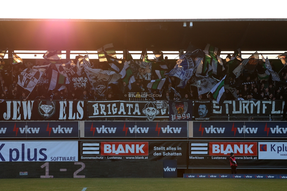 Lustenau - Sturm Graz
Oesterreichische Fussball Bundesliga, 20. Runde, SC Austria Lustenau - SK Sturm Graz, Reichshofstadion Lustenau, 04.03.2023. 

Foto zeigt Fans von Sturm
