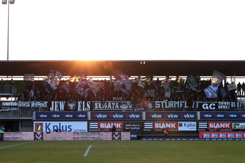 Lustenau - Sturm Graz
Oesterreichische Fussball Bundesliga, 20. Runde, SC Austria Lustenau - SK Sturm Graz, Reichshofstadion Lustenau, 04.03.2023. 

Foto zeigt Fans von Sturm
