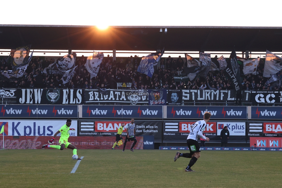 Lustenau - Sturm Graz
Oesterreichische Fussball Bundesliga, 20. Runde, SC Austria Lustenau - SK Sturm Graz, Reichshofstadion Lustenau, 04.03.2023. 

Foto zeigt Fans von Sturm
