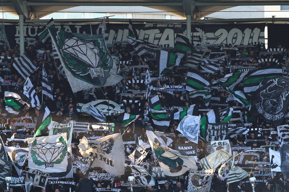 Sturm Graz - Austria Wien
Oesterreichische Fussball Bundesliga, 21. Runde, SK Sturm Graz - FK Austria Wien, Stadion Liebenau Graz, 12.03.2023. 

Foto zeigt Fans von Sturm mit einer Choreografie
