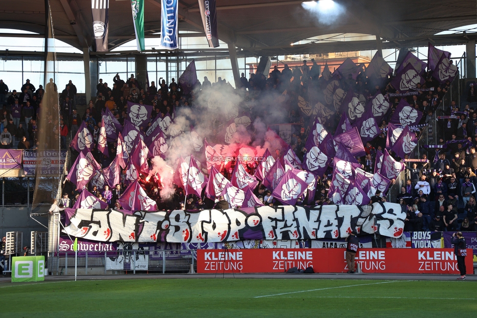 Sturm Graz - Austria Wien
Oesterreichische Fussball Bundesliga, 21. Runde, SK Sturm Graz - FK Austria Wien, Stadion Liebenau Graz, 12.03.2023. 

Foto zeigt Fans von Austria Wien mit einer Choreografie
Schlüsselwörter: pyrotechnik