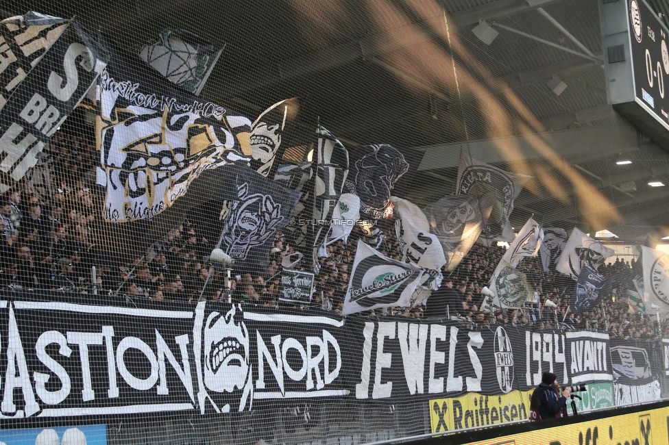 Sturm Graz - Austria Wien
Oesterreichische Fussball Bundesliga, 21. Runde, SK Sturm Graz - FK Austria Wien, Stadion Liebenau Graz, 12.03.2023. 

Foto zeigt Fans von Sturm mit einer Choreografie
Schlüsselwörter: bastion jewels