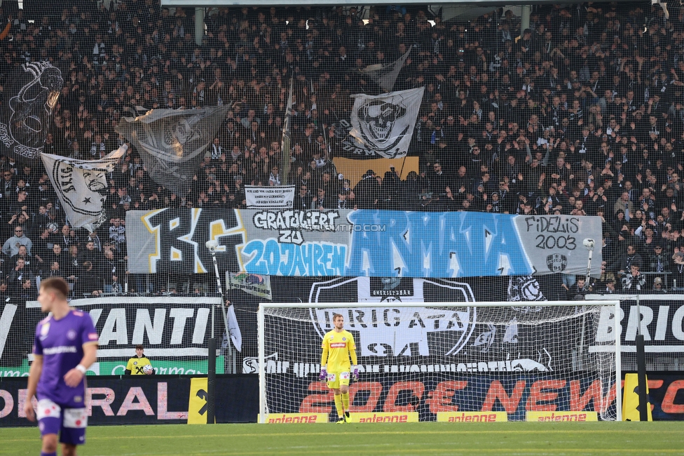 Sturm Graz - Austria Wien
Oesterreichische Fussball Bundesliga, 21. Runde, SK Sturm Graz - FK Austria Wien, Stadion Liebenau Graz, 12.03.2023. 

Foto zeigt Fans von Sturm mit einem Spruchband
Schlüsselwörter: brigata