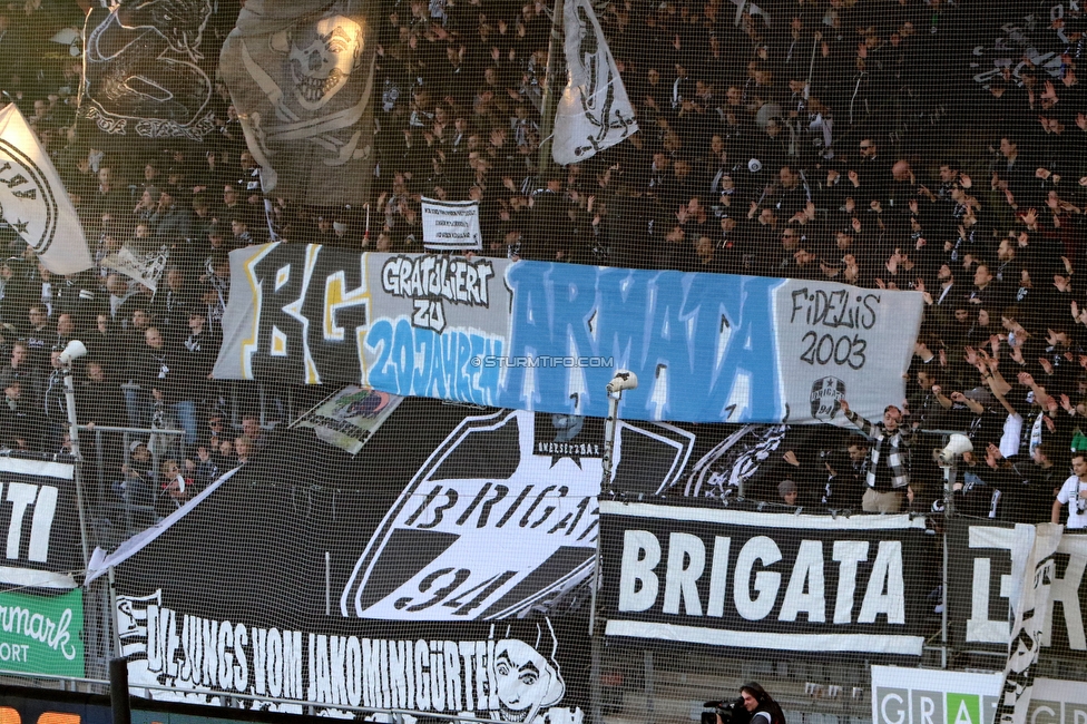 Sturm Graz - Austria Wien
Oesterreichische Fussball Bundesliga, 21. Runde, SK Sturm Graz - FK Austria Wien, Stadion Liebenau Graz, 12.03.2023. 

Foto zeigt Fans von Sturm mit einem Spruchband
Schlüsselwörter: brigata