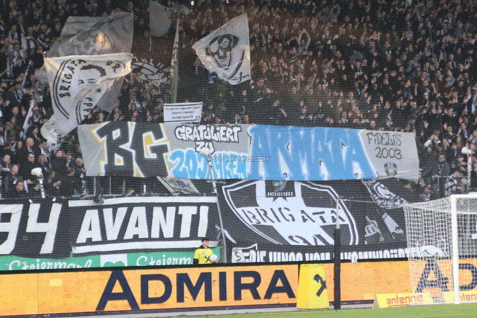 Sturm Graz - Austria Wien
Oesterreichische Fussball Bundesliga, 21. Runde, SK Sturm Graz - FK Austria Wien, Stadion Liebenau Graz, 12.03.2023. 

Foto zeigt Fans von Sturm mit einem Spruchband
Schlüsselwörter: brigata