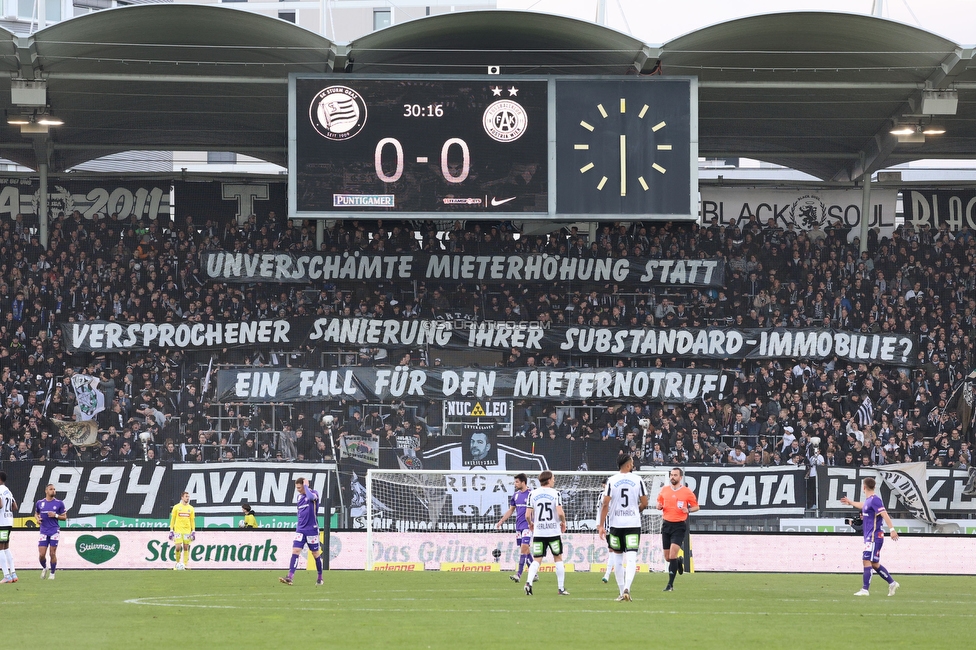 Sturm Graz - Austria Wien
Oesterreichische Fussball Bundesliga, 21. Runde, SK Sturm Graz - FK Austria Wien, Stadion Liebenau Graz, 12.03.2023. 

Foto zeigt Fans von Sturm mit einem Spruchband
Schlüsselwörter: sturmstadion