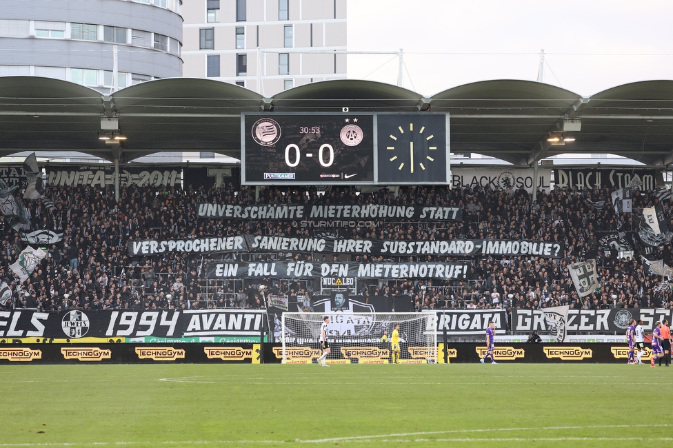 Sturm Graz - Austria Wien
Oesterreichische Fussball Bundesliga, 21. Runde, SK Sturm Graz - FK Austria Wien, Stadion Liebenau Graz, 12.03.2023. 

Foto zeigt Fans von Sturm mit einem Spruchband
Schlüsselwörter: sturmstadion