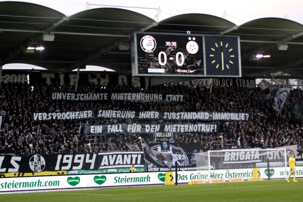 Sturm Graz - Austria Wien
Oesterreichische Fussball Bundesliga, 21. Runde, SK Sturm Graz - FK Austria Wien, Stadion Liebenau Graz, 12.03.2023. 

Foto zeigt Fans von Sturm mit einem Spruchband
Schlüsselwörter: sturmstadion