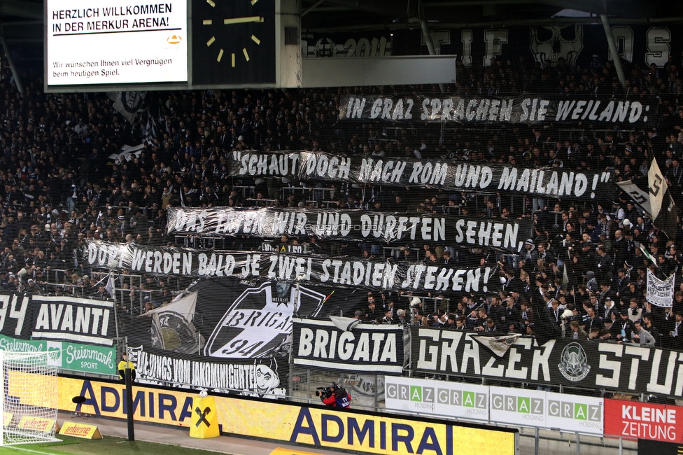 Sturm Graz - Austria Wien
Oesterreichische Fussball Bundesliga, 21. Runde, SK Sturm Graz - FK Austria Wien, Stadion Liebenau Graz, 12.03.2023. 

Foto zeigt Fans von Sturm mit einem Spruchband
Schlüsselwörter: sturmstadion