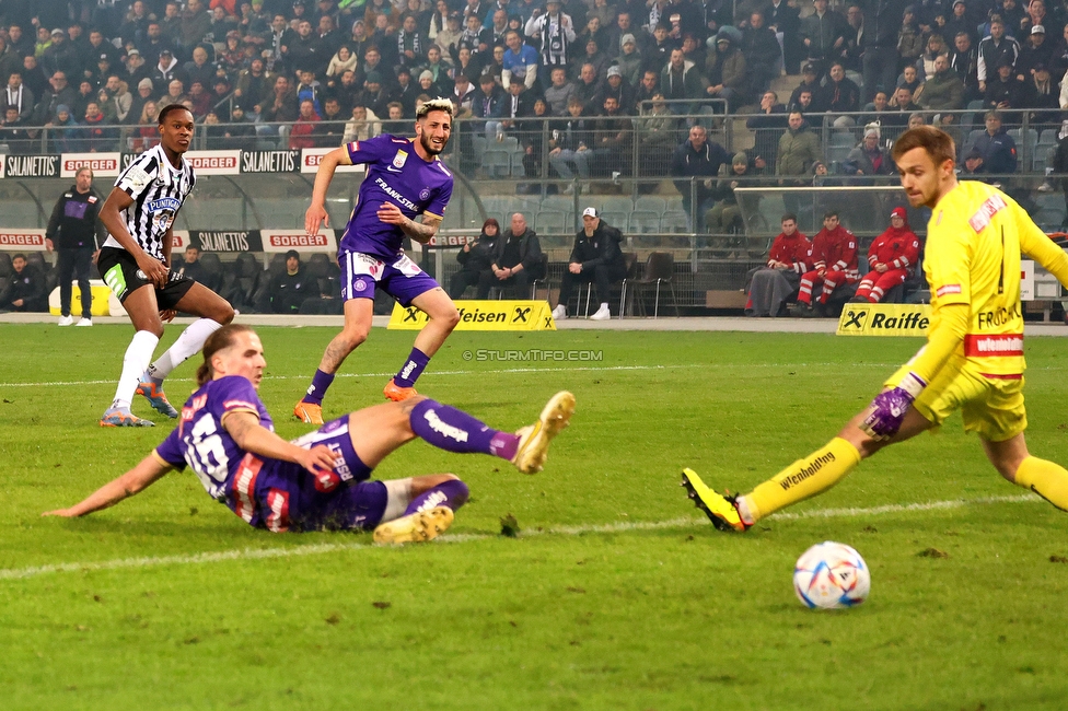 Sturm Graz - Austria Wien
Oesterreichische Fussball Bundesliga, 21. Runde, SK Sturm Graz - FK Austria Wien, Stadion Liebenau Graz, 12.03.2023. 

Foto zeigt Emanuel Emegha (Sturm)
Schlüsselwörter: torjubek