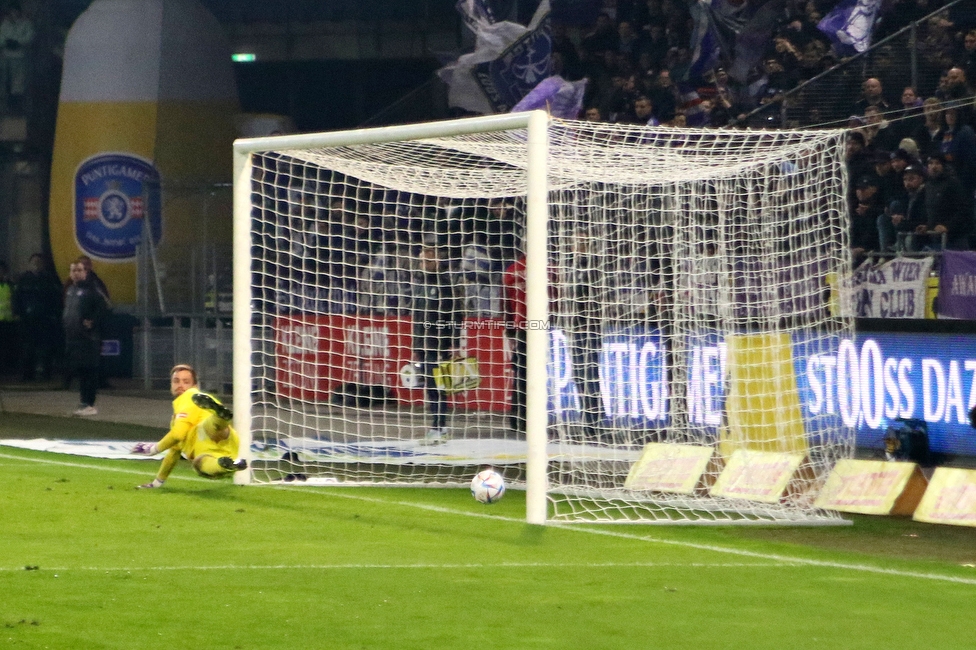 Sturm Graz - Austria Wien
Oesterreichische Fussball Bundesliga, 21. Runde, SK Sturm Graz - FK Austria Wien, Stadion Liebenau Graz, 12.03.2023. 

Foto zeigt Christian Fruechtl (Austria)
Schlüsselwörter: elfmeter