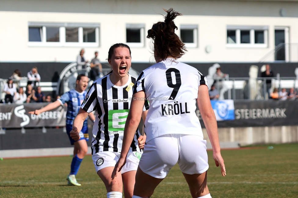 Sturm Damen - Kleinmuenchen BW Linz
OEFB Frauen Bundesliga, 10. Runde, SK Sturm Graz Damen - SPG UNION Kleinmuenchen Blau-Weiss Linz, Trainingszentrum Messendorf, 18.03.2023. 

Foto zeigt Lilli Purtscheller (Sturm Damen) und Valentina Kroell (Sturm Damen)
