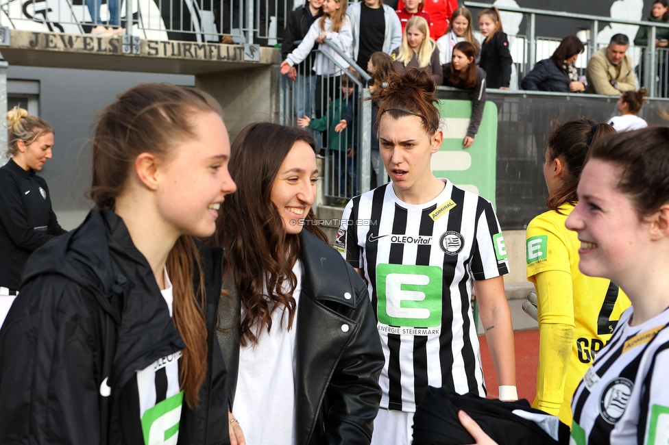 Sturm Damen - Kleinmuenchen BW Linz
OEFB Frauen Bundesliga, 10. Runde, SK Sturm Graz Damen - SPG UNION Kleinmuenchen Blau-Weiss Linz, Trainingszentrum Messendorf, 18.03.2023. 

Foto zeigt Lilli Purtscheller (Sturm Damen), Andrea Glibo (Sturm Damen), Laura Krumboeck (Sturm Damen) und Gina Steiner (Sturm Damen)
