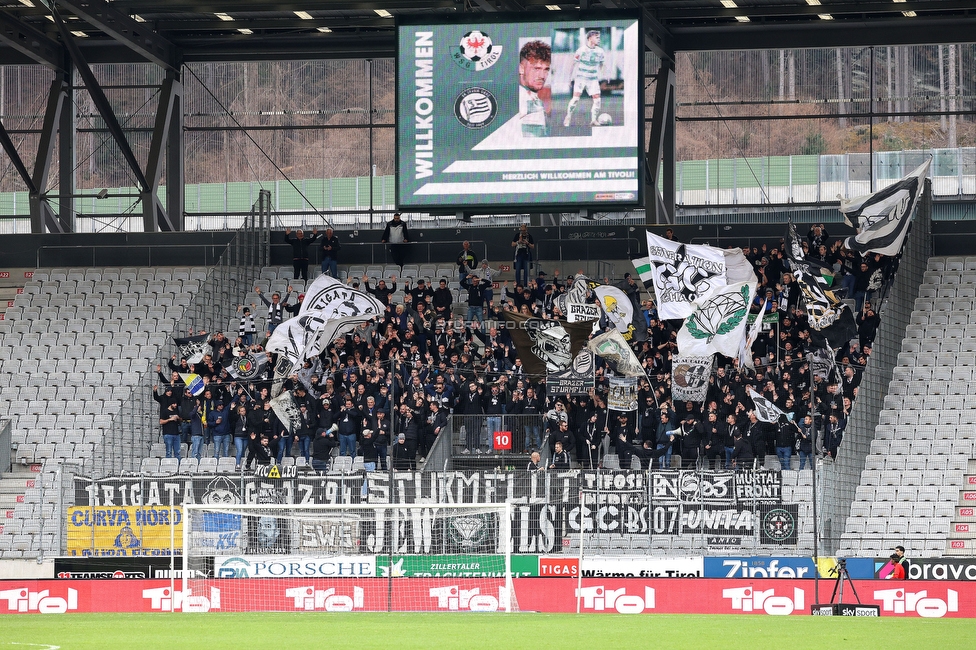 Tirol - Sturm Graz
Oesterreichische Fussball Bundesliga, 22. Runde, WSG Tirol - SK Sturm Graz, Tivoli Stadion Innsbruck, 19.03.2023. 

Foto zeigt Fans von Sturm
