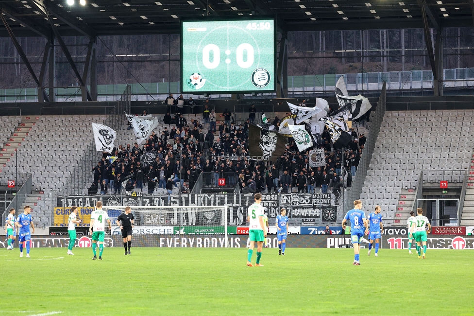 Tirol - Sturm Graz
Oesterreichische Fussball Bundesliga, 22. Runde, WSG Tirol - SK Sturm Graz, Tivoli Stadion Innsbruck, 19.03.2023. 

Foto zeigt Fans von Sturm
