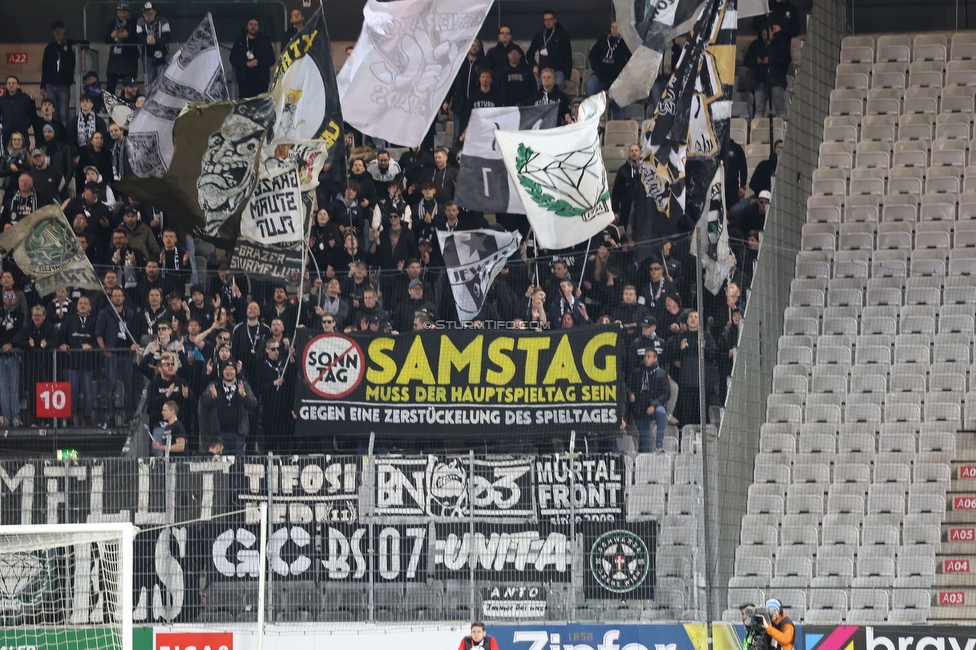 Tirol - Sturm Graz
Oesterreichische Fussball Bundesliga, 22. Runde, WSG Tirol - SK Sturm Graz, Tivoli Stadion Innsbruck, 19.03.2023. 

Foto zeigt Fans von Sturm mit einem Spruchband
Schlüsselwörter: samstag