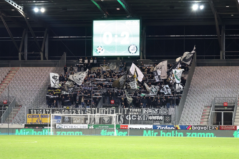 Tirol - Sturm Graz
Oesterreichische Fussball Bundesliga, 22. Runde, WSG Tirol - SK Sturm Graz, Tivoli Stadion Innsbruck, 19.03.2023. 

Foto zeigt Fans von Sturm
Schlüsselwörter: schals